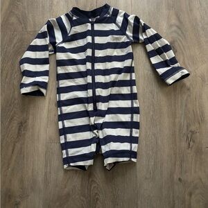 Hanna Andersson long sleeve blue and white striped bathing suit 80cm 18-24 month